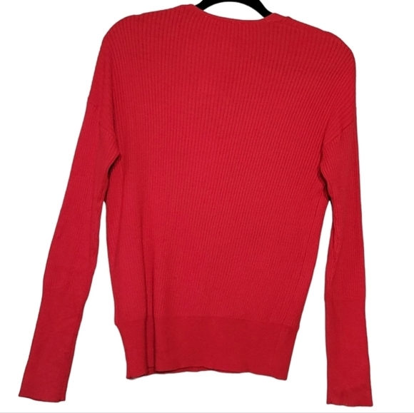 Elodie M Red Ribbed Faux Wrap Sweater V-Neck Long Sleeve Soft Office Knit NWT - Picture 5 of 13